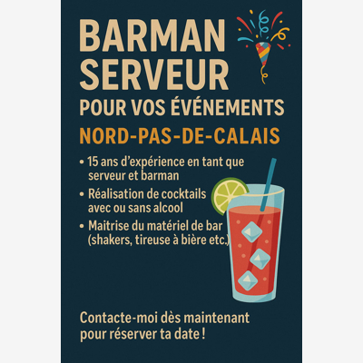 image_Barman / Serveur disponible (Nord / Pas-de-Calais) 🍹🍺