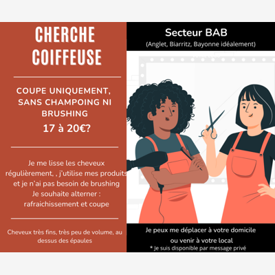 image_Cherche une coiffeuse passionnée, au atour du BAB idéalement